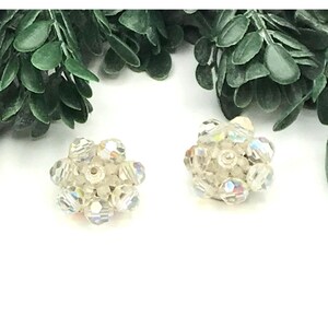 Vintage Aurora Borealis Crystal Cluster Clip-On Earrings