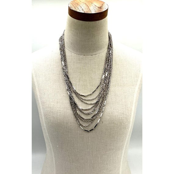 Silver Multi-Strand Layered Statement Necklace Wi… - image 1