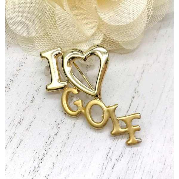 Vintage Brooch Gold Toned I Heart Golf by L Razza