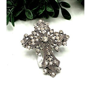 Vintage-Inspired Silver-Tone Rhinestone Cross Brooch Pin