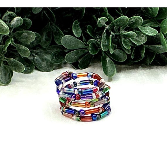 Multi-Colored Seed Beaded Ring - image 1