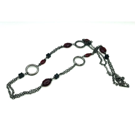 Vintage necklace red black glass beads black tone… - image 3