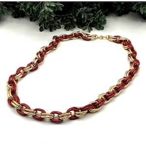Vintage Gold and Red Chain Link Necklace