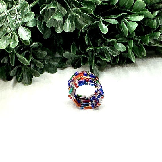 Multi-Colored Seed Beaded Ring - image 7