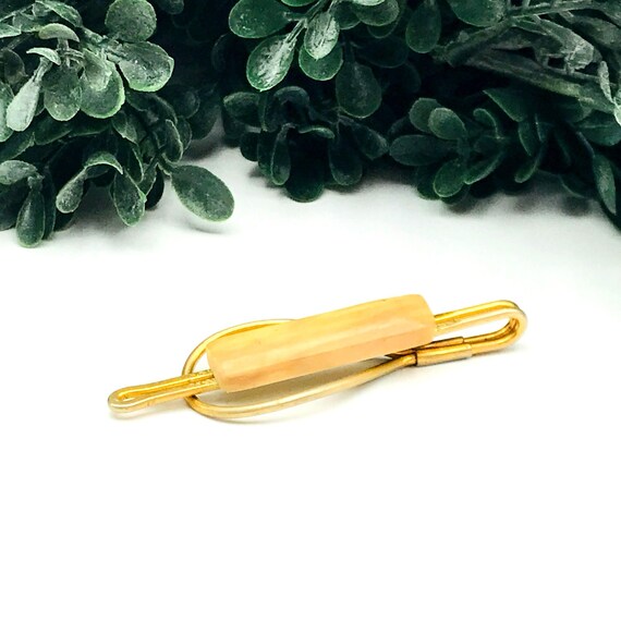 Vintage Gold-Tone & Faux Wood Tie Bar View 2