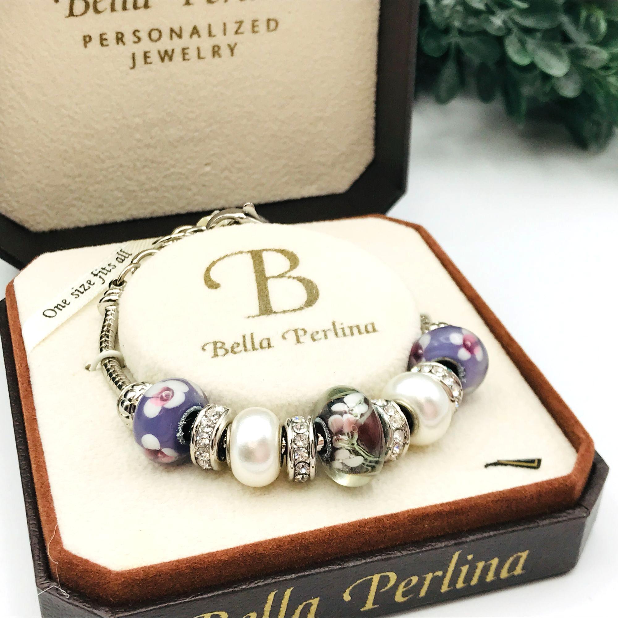 Bella Perlina Personalized Charm Bracelet With Pearls & Floral 