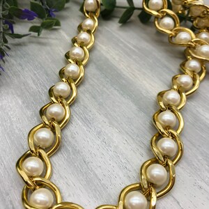 Vintage 24&quot; Necklace Gold Toned Chain With Faux Pearl Beads Used
