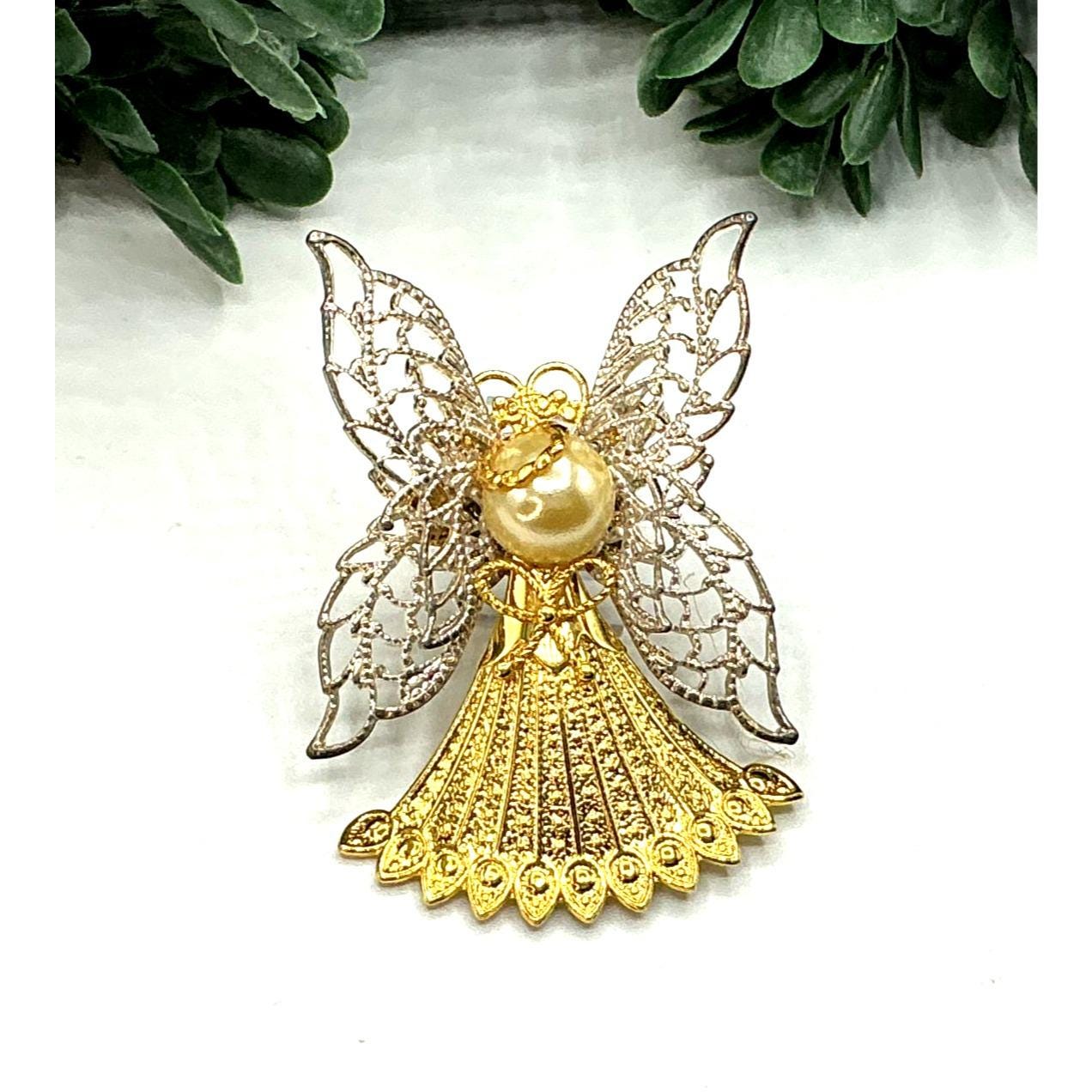 Vintage Angel Brooch: Gold & Silver Tone, Pearl Accent - Etsy