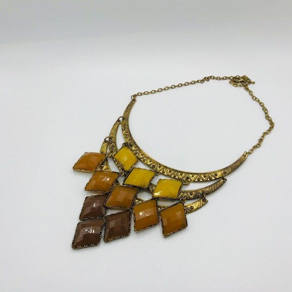 Vintage 16"-18" Necklace Gold Toned Bib Style Wit… - image 2