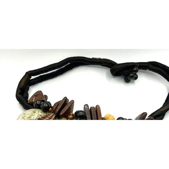 Statement Necklace With Shells Feathers Wood Bead… - image 7
