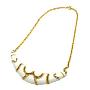 Vintage Gold Tone and  White Enamel Bib Necklace