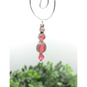 Pendant Silver Toned With Pink Fiber Optic And Rhinestones