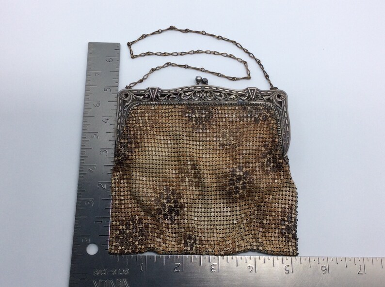 Vintage Purse 5x5 Brown Spotted Metal Mesh Used