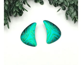 Vintage Green & Teal Abstract Enamel finish Earrings 80's style