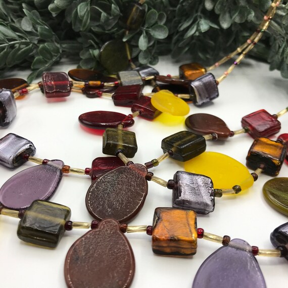 Vintage glass beaded necklace multi color 3 stran… - image 4