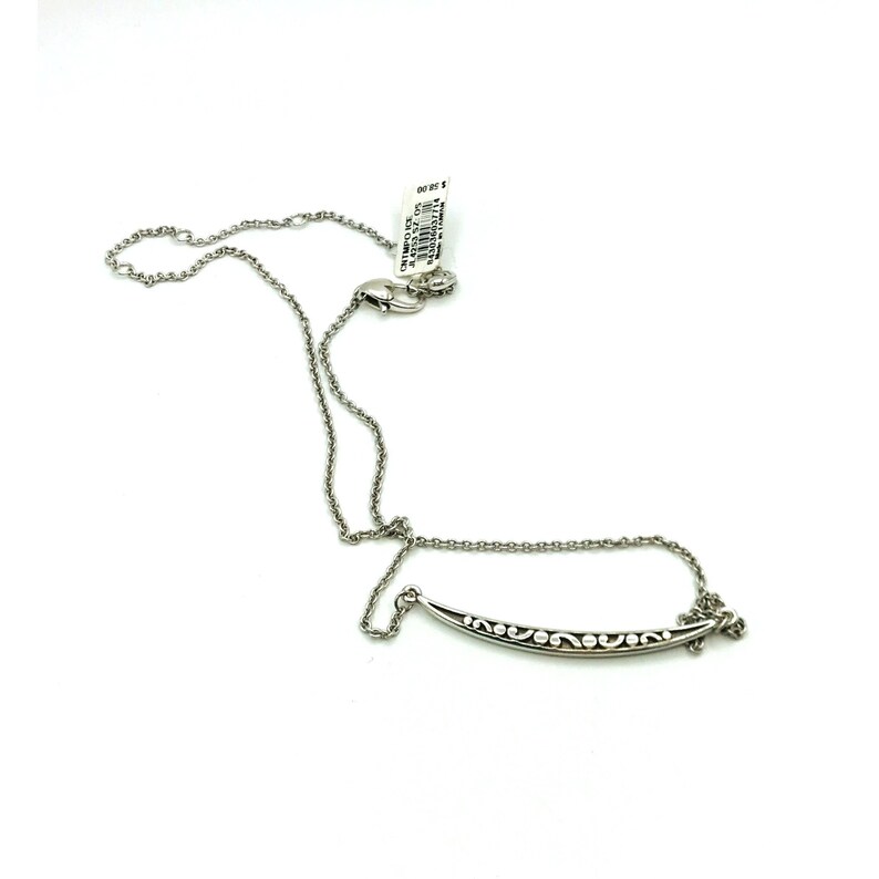 Vintage Necklace silver tone with a bar pendant multi color rhinestones 18" length by Brighton bild 4