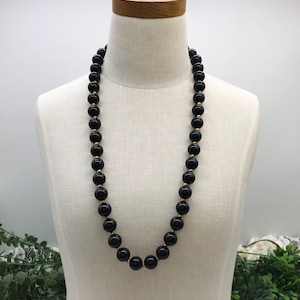 Vintage Necklace 26&quot; With Black And Gold Toned Beads Used
