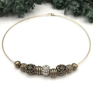 Vintage Gold-Tone Bead Choker Necklace With Rhinestone Accents