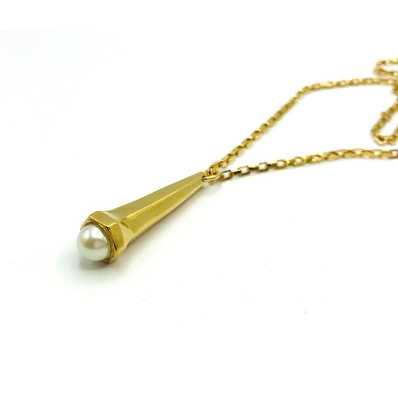 Vintage Necklace gold tone chain pendant with fau… - image 1