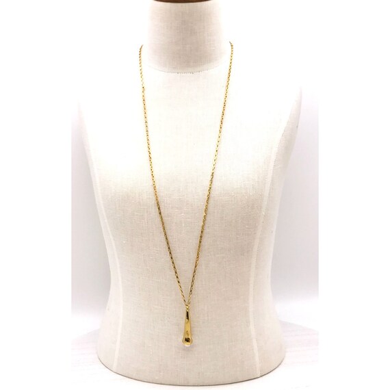 Vintage Necklace gold tone chain pendant with fau… - image 2