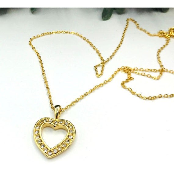 Vintage Necklace gold tone heart shape pendant cl… - image 1