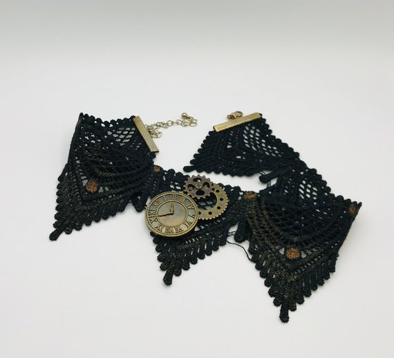 Vintage lace choker necklace with steampunk style - image 1