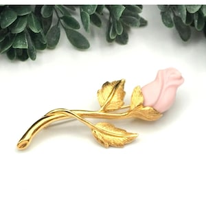 Vintage Avon Gold-Tone Pink Rose Brooch Pin