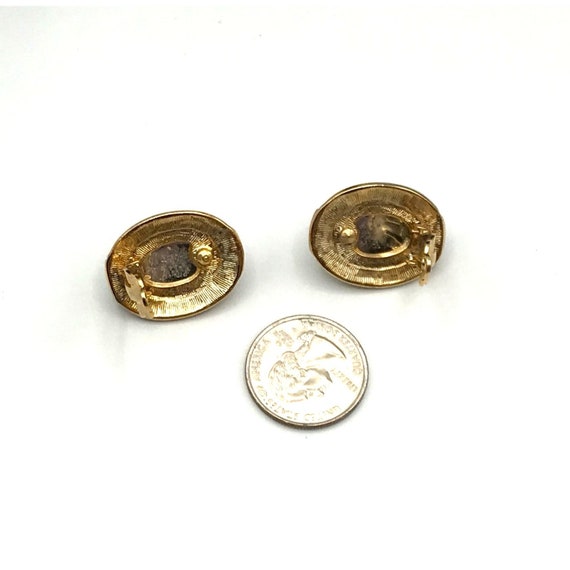 Vintage clip on earrings, off white enamel finish… - image 3