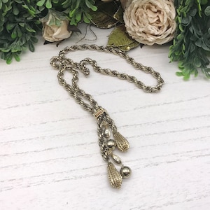 Vintage Necklace Gold Toned Twisted Chain With Teardrops And Balls 24&quot; length