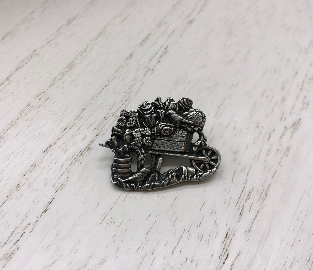 Vintage Birds and Blooms Pin Brooch Wheel Barrow With Roses Etsy
