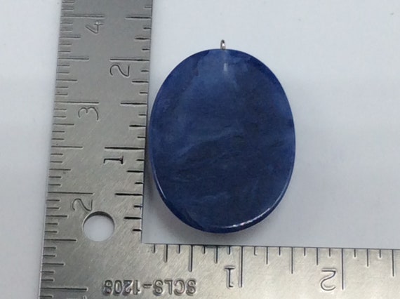 Vintage Pendant Oval With Two Toned Blue Pattern … - image 4