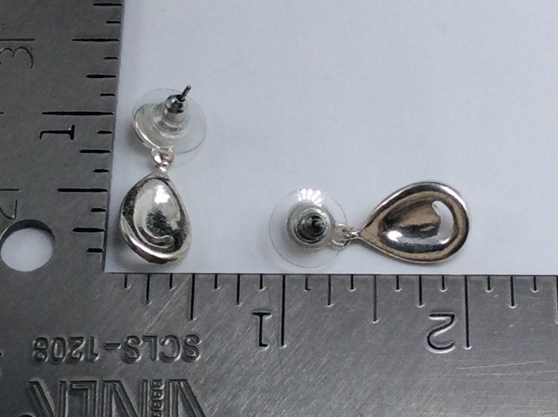 Vintage Post Dangle Earrings Silver Toned Teardrop With Red Rhinestone Used