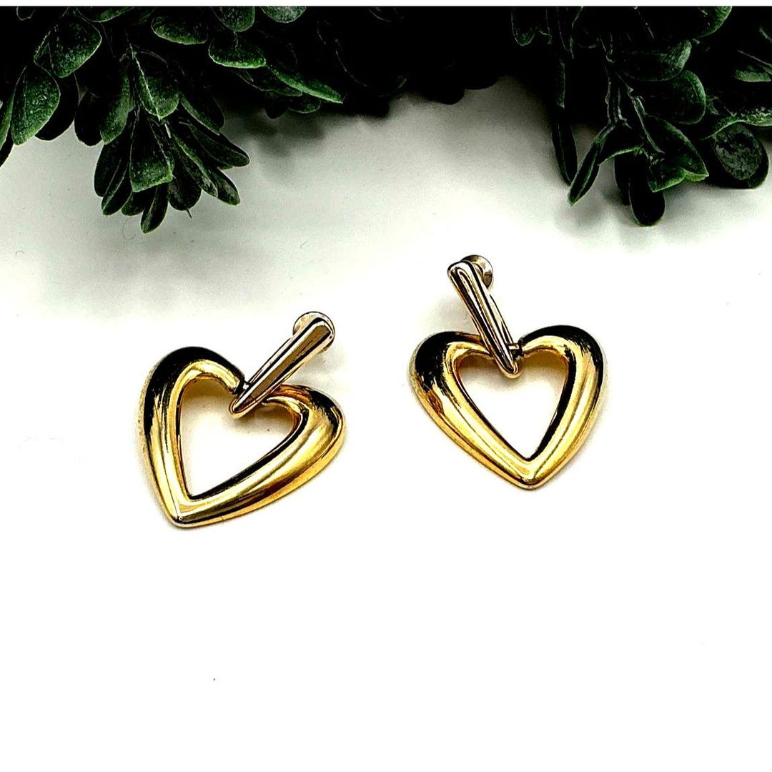 Vintage Gold-tone Heart Drop Earrings With Polished Finish
