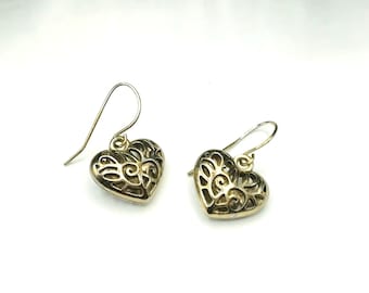 Vintage earrings filigree puffy hearts dangle style