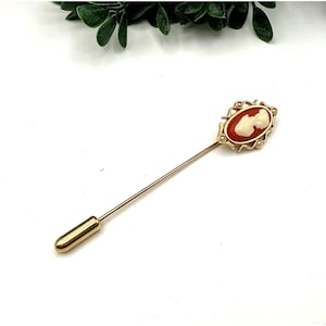 Vintage Gold-Tone Cameo Stick Pin With Intricate Detailing