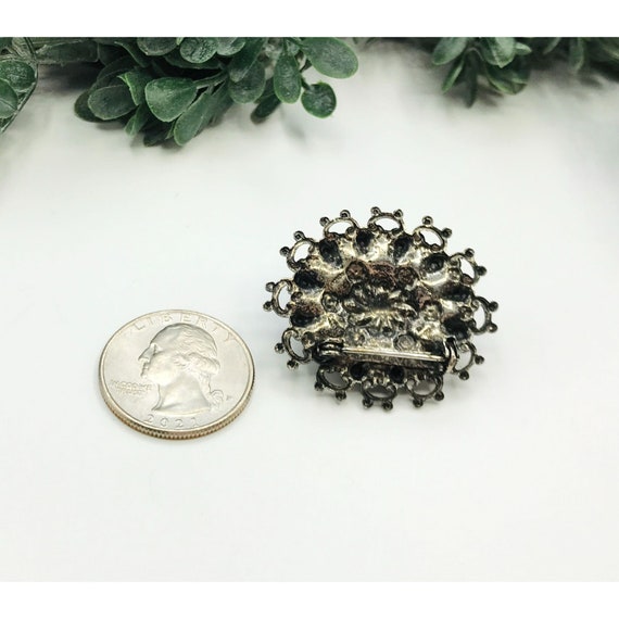 Vintage brooch silver tone with black grey white … - image 2