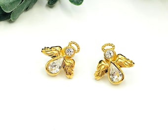 Vintage angel earrings gold tone clear gems by AVON