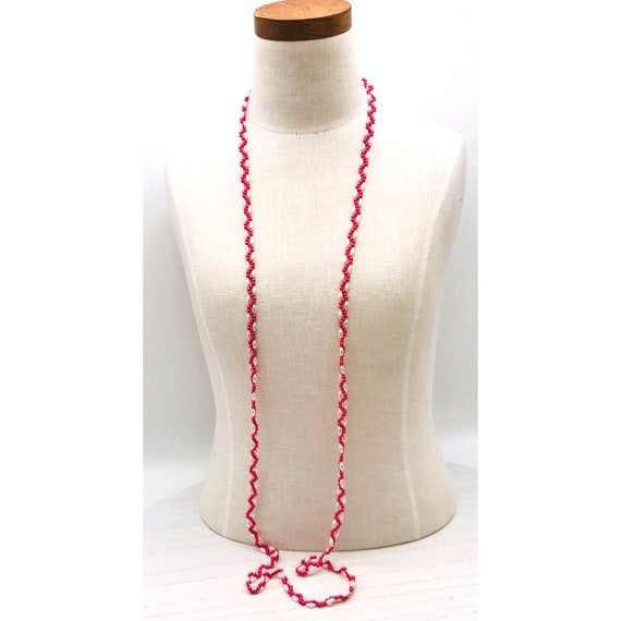 Vintage necklace white and pink resin beads 52" l… - image 3