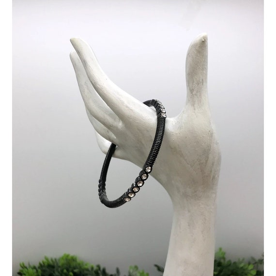 Bangle bracelet black finish withe Rhinestone acc… - image 3
