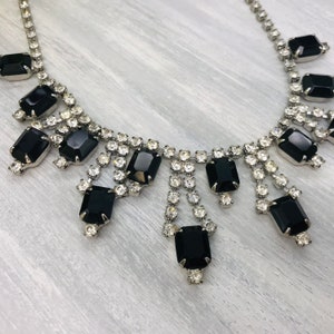Vintage 15&quot; Necklace Silver Toned With Black And Clear Rhinestones Used