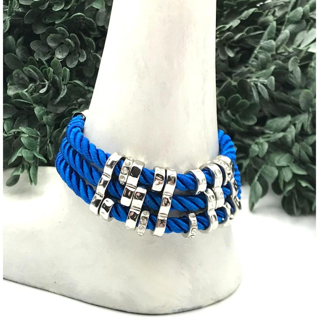Vintage Style Blue Rope Bracelet With Silver Rhinestone Accents ...