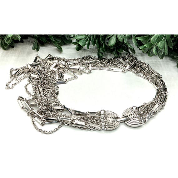 Silver Multi-Strand Layered Statement Necklace Wi… - image 5