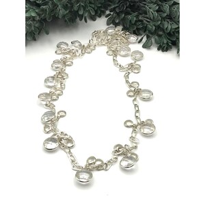 Vintage Style Long Silver Tone Beaded Chain Necklace With Clear Resin Accents