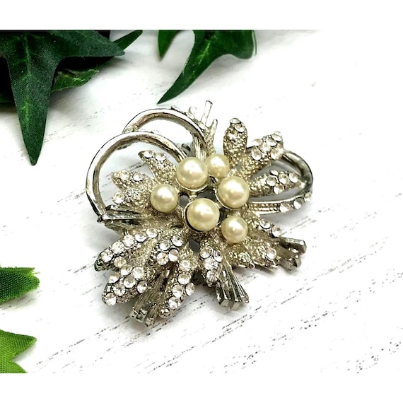 Elegant Gold and Silver Floral Brooch Set A Williamson Brilliant Brooch, Large, HEAVY, Rhodium Plated  main image 4