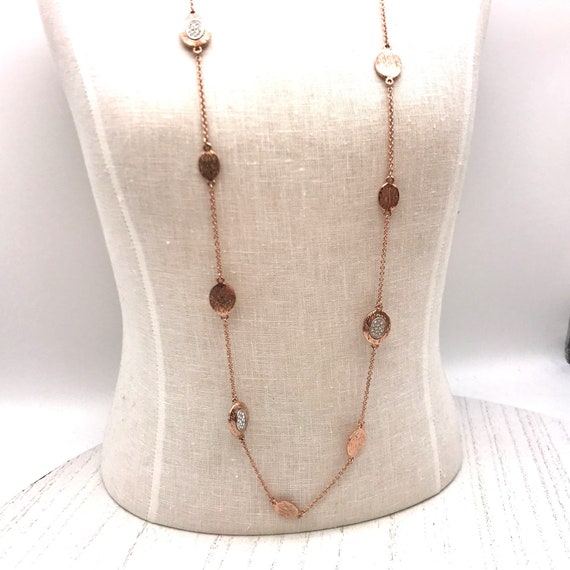 Necklace rose gold tone, oval discs clear rhinest… - image 3