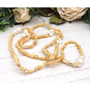 Vintage Necklace Strand With Tan Brown And White Shells 36&quot; length