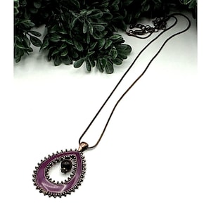 Teardrop Pendant Necklace With Purple Enamel and bead charm