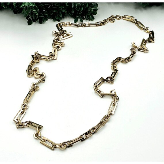 Gold-Tone Rectangular and Angular Link Long Chain… - image 2