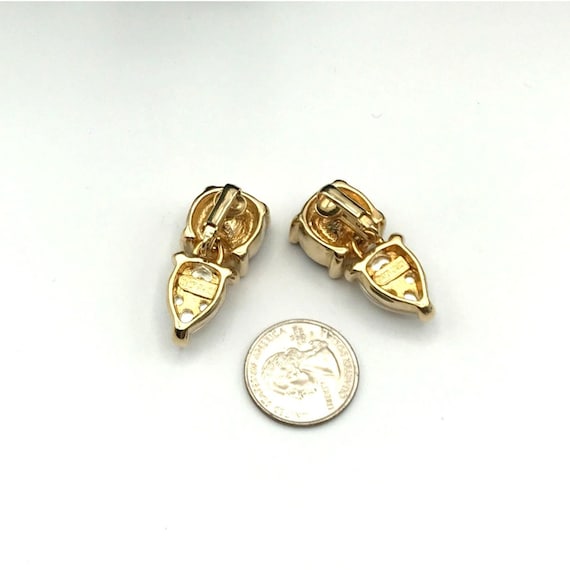Vintage Marvella clip on earrings, gold tone, bla… - image 3