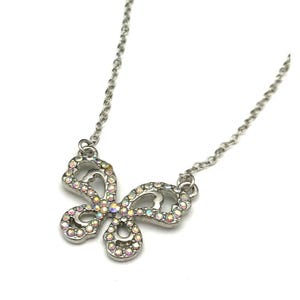 Vintage Butterfly Pendant Necklace With Crystal Accents On Silver Chain For Women